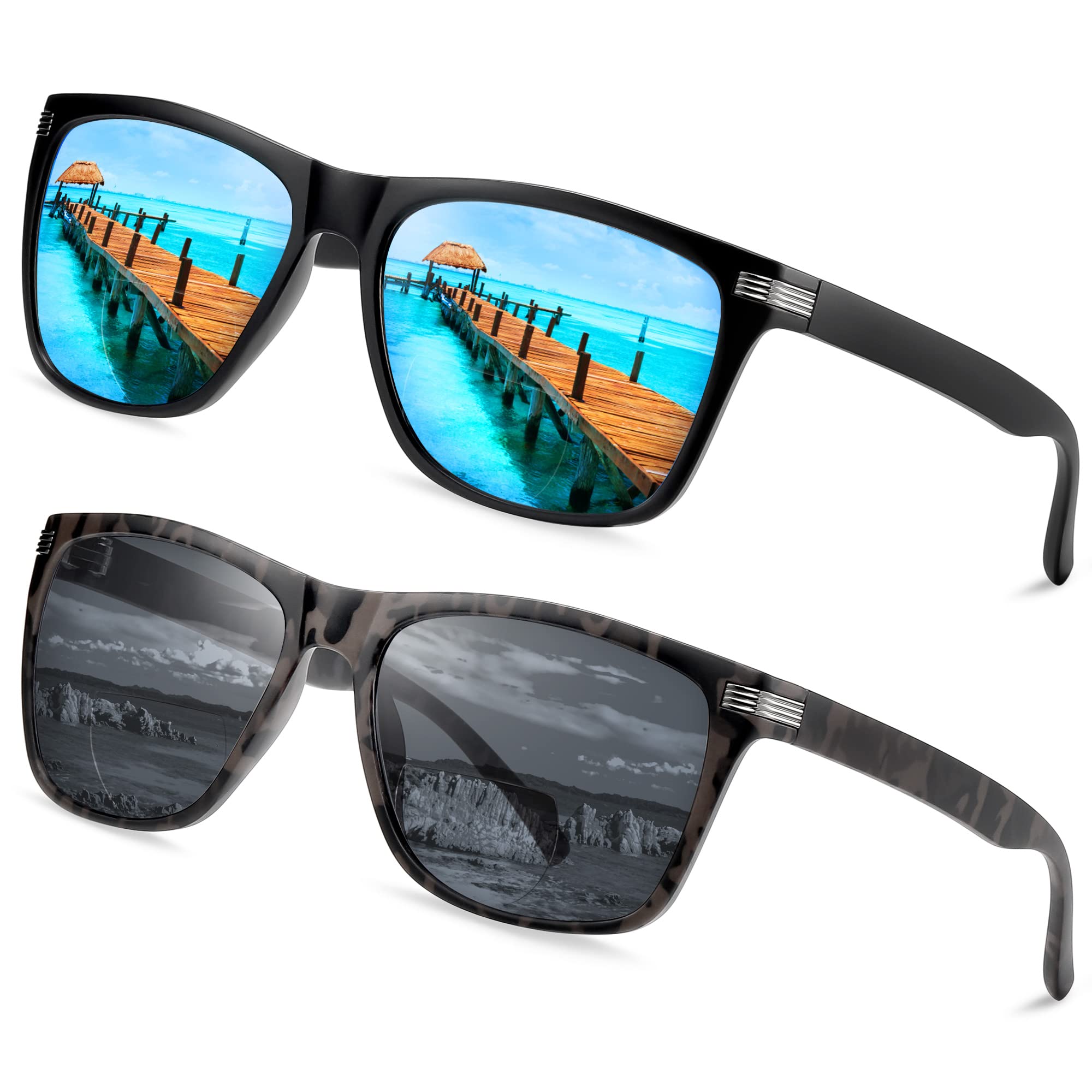 Photo 1 of EYEGUARD 2 Pack Bifocal Reading Sunglasses for Men UV400 Protection Outdoors Classic Designer Sun Readers