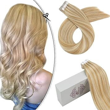 Amazon Com Moresoo 22 Inch Remy Hair Extensions Glue In Hairtape In Hair Extensions Seamless Human Hair Piano Color Blonde With Platinum Blonde Extensions Full Head Set 40pcs 100g Beauty