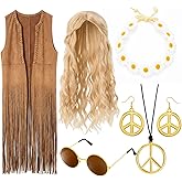 Shihanee 60s 70s Outfits Women Disco Hippie Costumes 70s Tops Set Hippie Fringe Vest Clothes Women Halloween Costume