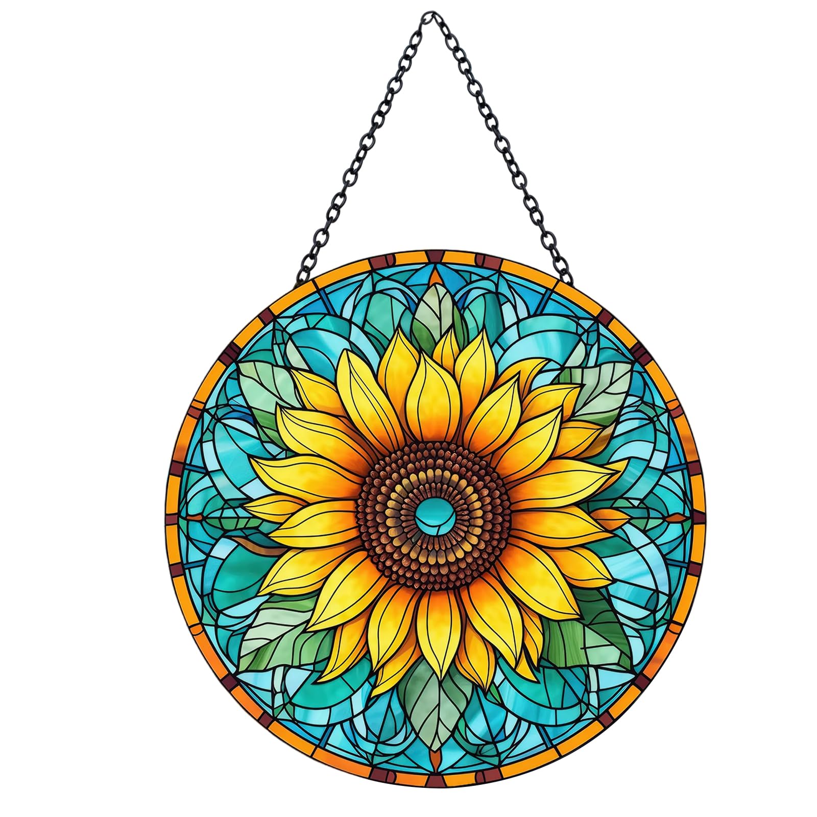 Belligern Sun Catchers for Windows,Sunflower Stained Glass Suncatcher,Bright Sunflowers Sun Catchers,Suitable for Garden Living Room Christmas Tree Decoration Mother's Day Thanksgiving Gift