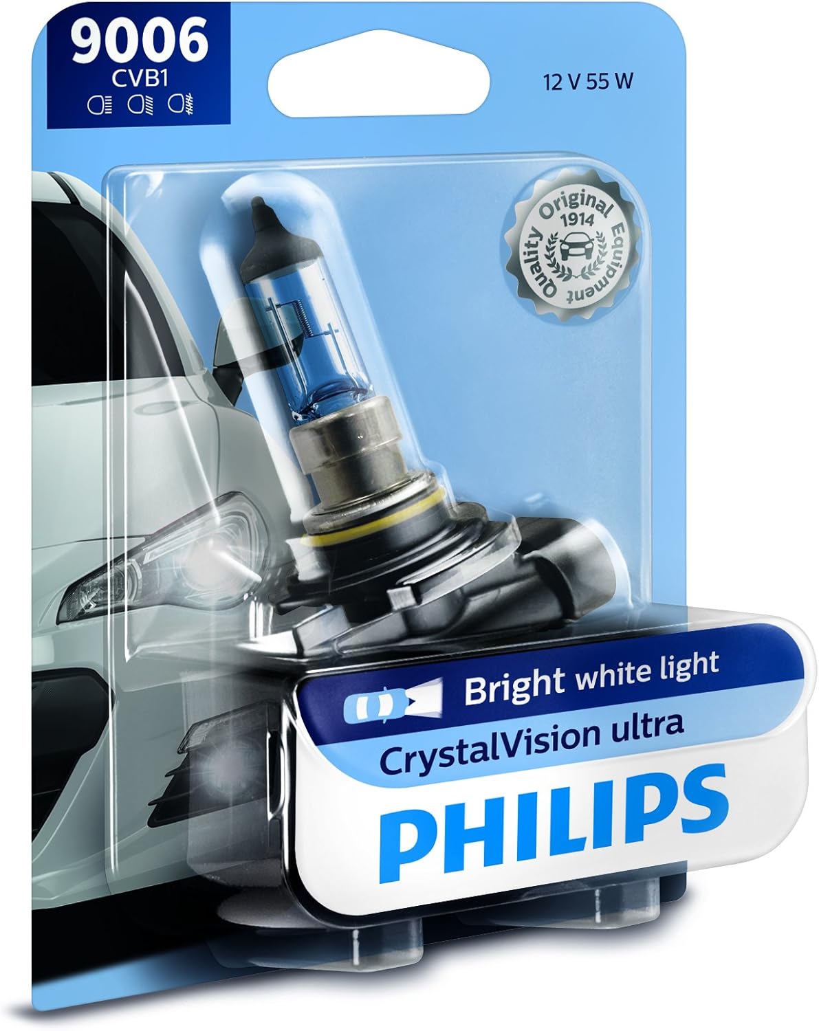 Philips 9006 CrystalVision Ultra Upgrade Bright White Headlight Bulb, 1 Pack, Headlight Bulbs