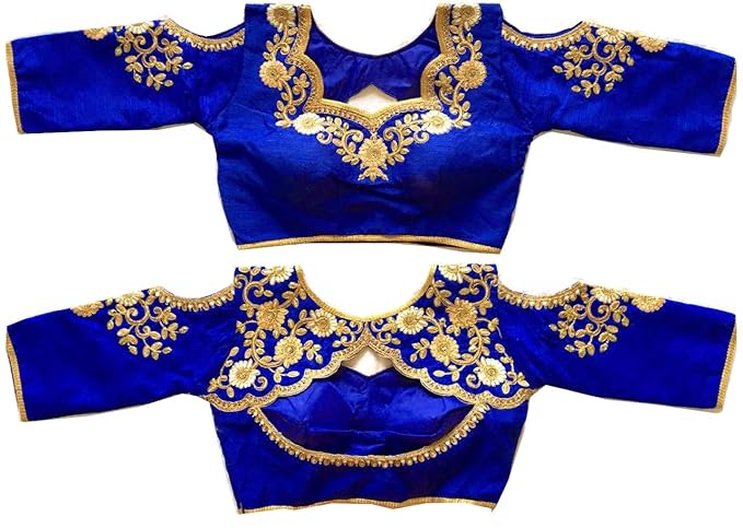 Women's Shoulder Cut Readymade Blouse Pattern (Rani Color,Size 38 + 4 inch margin) (royal blue)