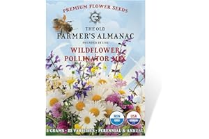 The Old Farmer's Almanac Premium Wildflower Seeds 23 Variety Pollinator Mix - Non-GMO, Open Pollinated - Columbine Cosmos Foxglove Larkspur Poppy Snapdragon Zinnia - Attracts Butterflies Bees Birds