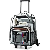 Sydioor Rolling Clear Backpack Heavy Duty, 3-Stage Telescopic Handle Transparent Bookbag with wheels, See Through Backpack for College, Work, Travel