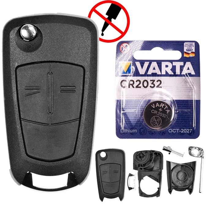 Opel Auto Llave Mando a Distancia Intercambio Carcasa con 2 Botones + en Blanco + Batería para Opel Auto Llave Mando a Distancia Intercambio Carcasa con 2 Botones + en Blanco + Batería para