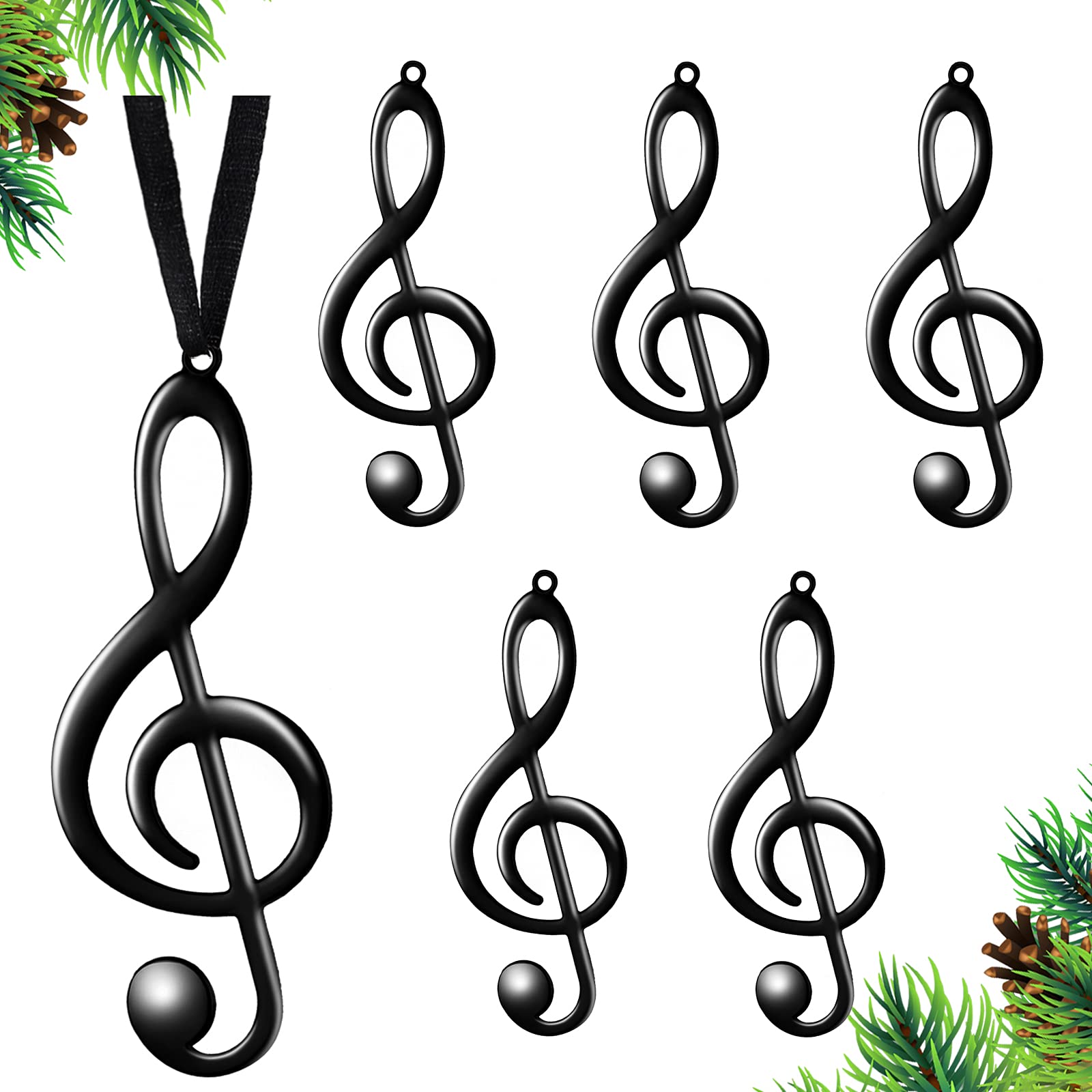 Patelai, Christmas Treble Clef Ornaments Christmas Musical Note Hanging Ornaments Christmas Treble Clef Hanging Ornaments Treble Clef Ornaments with 8 Inch Long Ribbon for Xmas Decorations (Black, 6)
