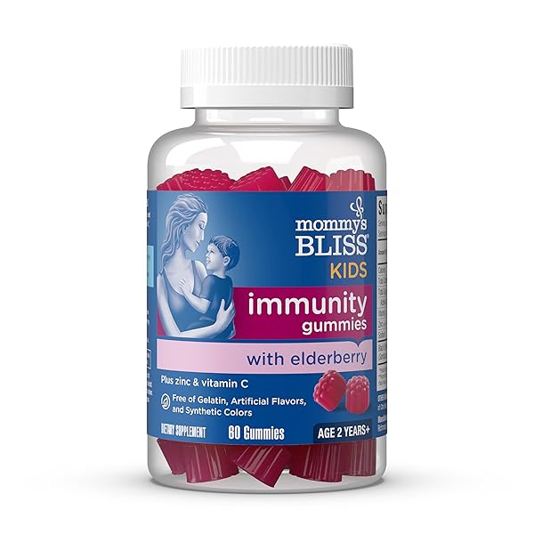 MOMMY’S BLISS KIDS ELDERBERRY GUMMIES, SUPPORTS IMMUNITY WITH BLACK ELDERBERRY, ZINC & VITAMIN C, GLUTEN FREE & VEGAN, AGE 2 YEARS+ (60 COUNT)