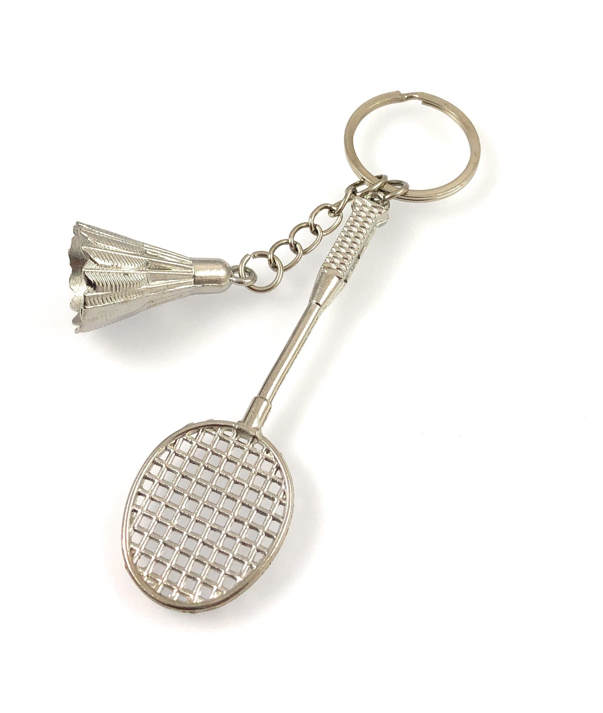 FizzyButton Gifts Badminton Racquet and Shuttlecock Keyring Key Ring with Silver Tone Charms