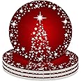 Silver Star Christmas Tree with Holiday Red Background Christmas Coasters Absorbent Ceramic Drink Coasters for Xmas Decor Soft Coasters Set of 4 Good White Elephant Gifts for Adults