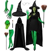 WinPion 8 PCS Witch Costume Women Adult,Witch Hat Halloween Costume Women | Witch Costume for Women with Witch Hat Velvet Cape,Broom,Glasses,Gloves,Easy Halloween Costume,Last Minute Halloween Costume