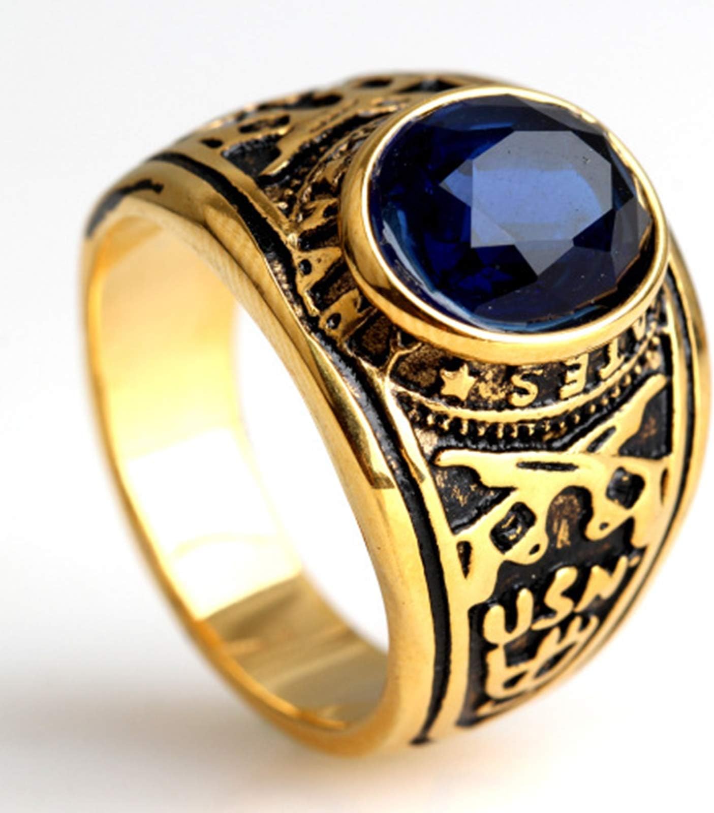 Amody Vintage Finger Rings Punk Ring Gift for Men US Army Ring with Round Cubic Zirconia Gothic Men's Ring