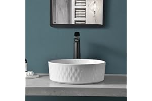 Davivy 14.2'' Round Bathroom Sink with Pop Up Drain,Bathroom Sinks Above Counter,Bathroom Vessel Sinks,Ceramic Vessel Sink,Counter top Sink,Round Vessel Sinks for Bathrooms