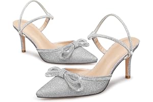 RIBONGZ Women's Wedding Shoes Glitter Sparkly Pointed Toe Strappy High Heels Sexy Ankle Strap Pumps Bridal Party Work Dress Shoes