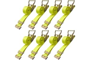 Bolvixor 8 Pack 2" x 15' Heavy Duty E-Track Ratchet Straps - 4500LBS Break Strength - Tie Down Straps for Trucks, Trailers, Motorcycles, and Cargo（Yellow）