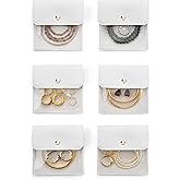 Popvibe 6 Pcs Mini Pouch Small Jewelry Bags Travel Clear Jewelry Storage Bag, Leather Jewelry Pouches for Traveling Velvet Transparent Jewelry Bags for Women, white