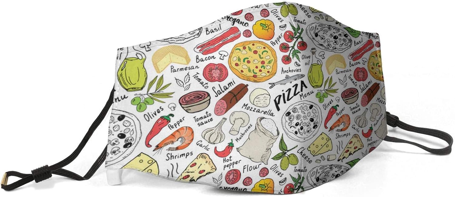 Men's Fashion Mouth Cover Shapes-PizzaGreen-Backdrop- Anti Pollution Washable and Reusable Face Ma_sk