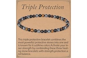 QOGIR Triple Protection Bracelet - Onyx Hematite Tiger Bracelet for Women Men - Handmade Natural Gem Stone Beaded Stretch Elastic Healing Bracelets 4mm