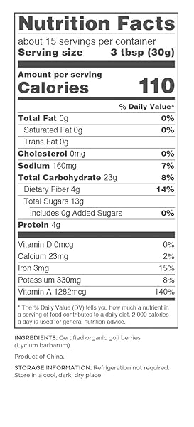 NAVITAS ORGANICS GOJI BERRIES – FOR SMOOTHIES, TRAIL MIX, BAKED GOODS, OATMEAL & MORE – VITAMIN A, ANTIOXIDANTS, FIBER – WOLFBERRY – USDA ORGANIC, NON GMO, GLUTEN FREE, VEGAN (16OZ. BAG, 15 SERVINGS)