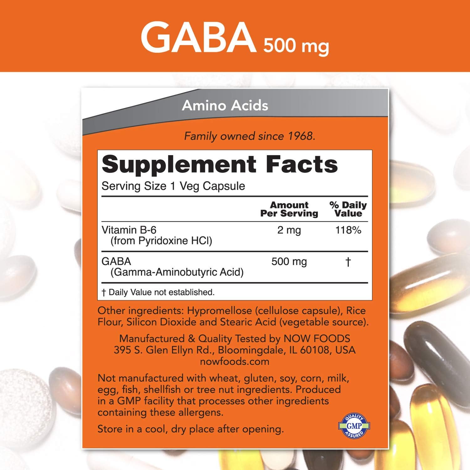 NOW Supplements, GABA (Gamma-Aminobutyric Acid)500 mg + B-6, 200 Count, Veg Capsules: Health & Personal Care