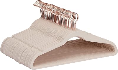 Cintres Fins, antidérapants, en Velours, Rose Carné/Doré, 50 unités