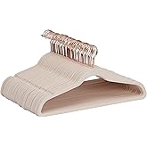 Amazon Basics Space Saving Slim Velvet Non-Slip Suit Clothes Hangers, Sturdy Construction, Closet Organizer, Pack of 50, Blush Pink/Rose Gold
