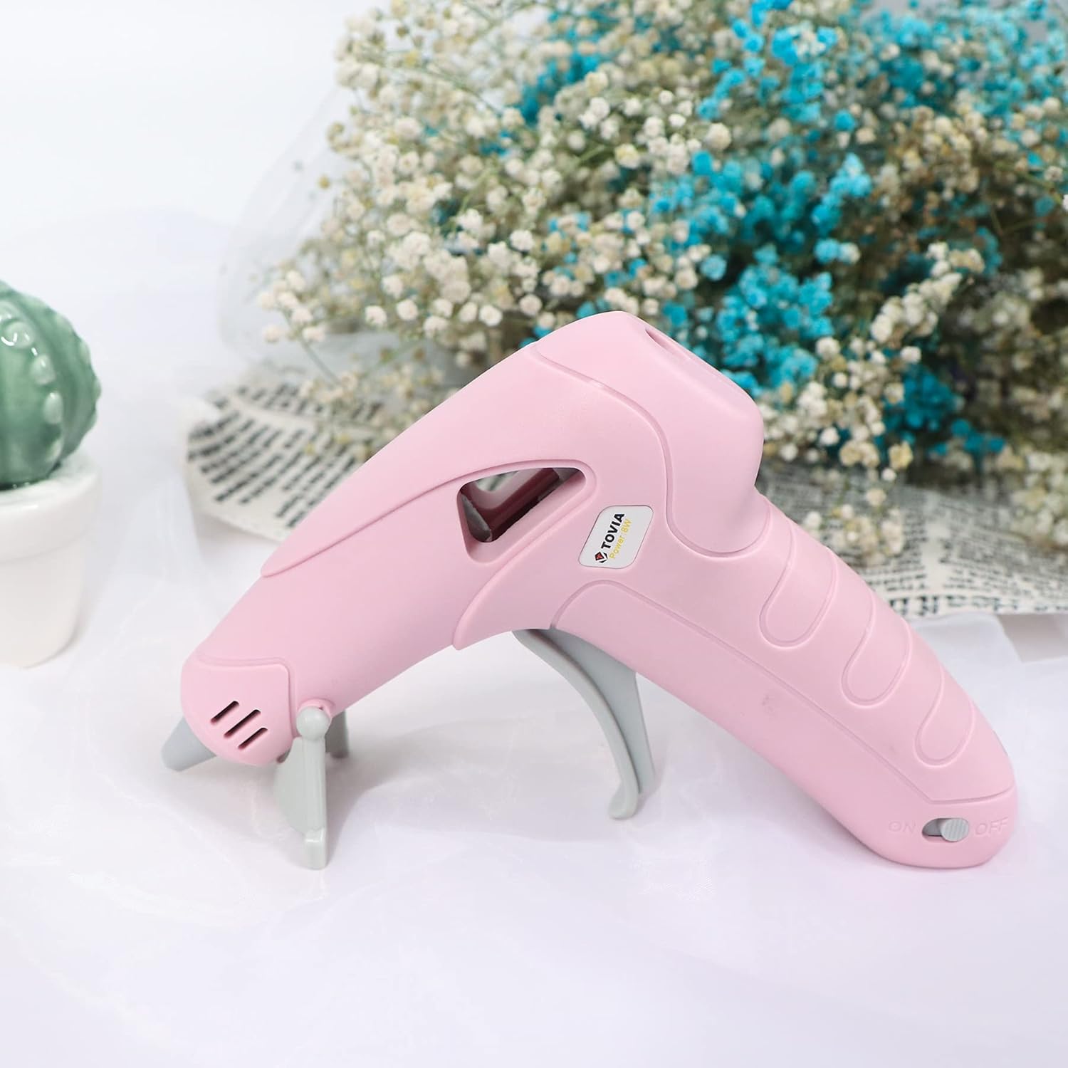 T TOVIA Wireless Hot Glue Gun, Battery Operated Mini Cordless Rechargeable Hot Melt Gun Kit with 30pcs Clear and Black Glue Sticks for Children Adults DIY Crafts, Home Decoration, Daily Repairs(Pink): Home Improvement