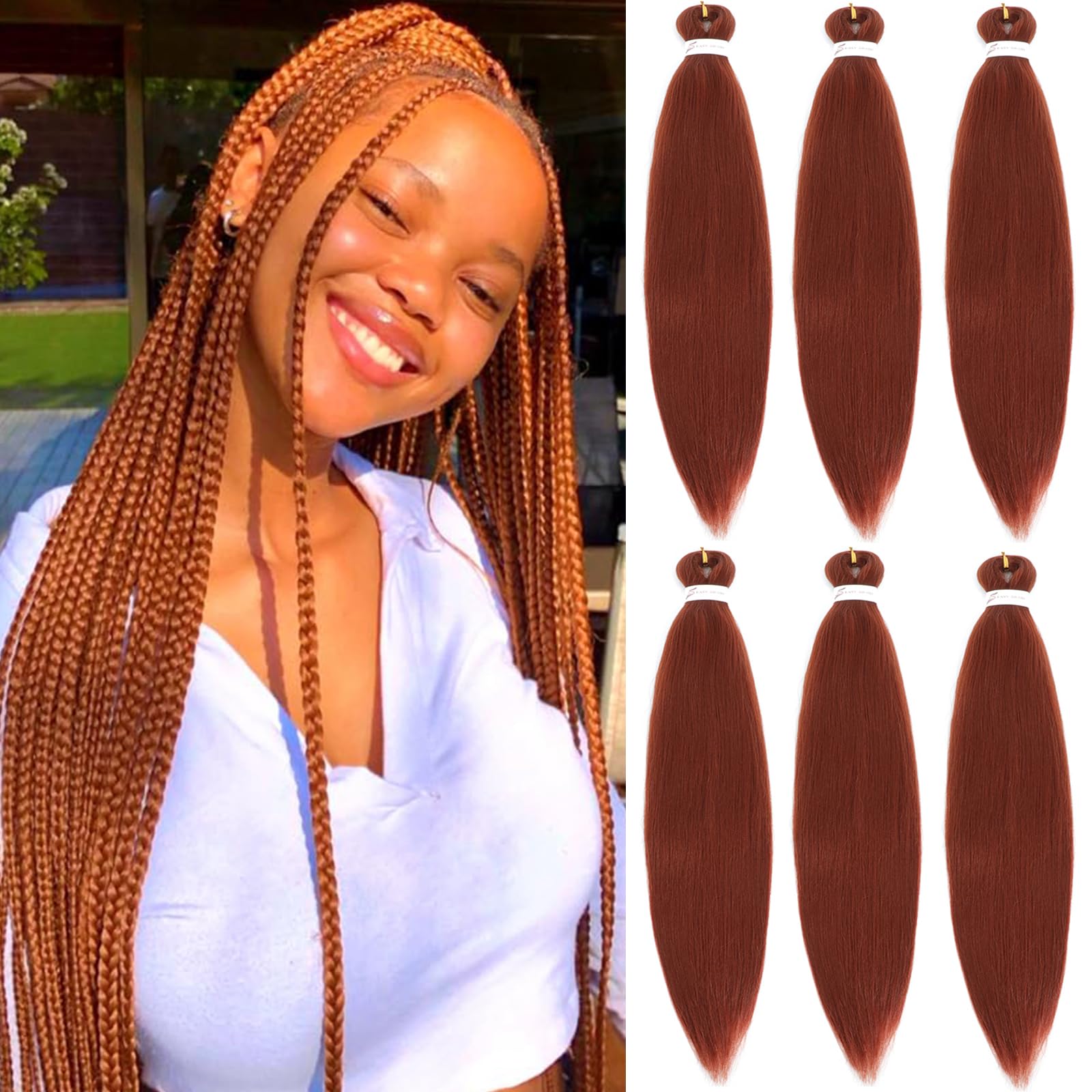 26 Inch Pre Stretched Braiding Hair，6 Packs Soft Yaki Texture EZ Braid for Box Braids Hot Water Setting Synthetic Fiber Hair Extensions（350#）