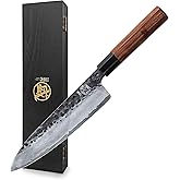 MITSUMOTO SAKARI 8 inch Gyuto Chef Knife, Japanese Hand Forged Kitchen Chef's Knives, 3-Layer 9CR18MOV High Carbon Steel, Rosewood Handle & Sandalwood Box
