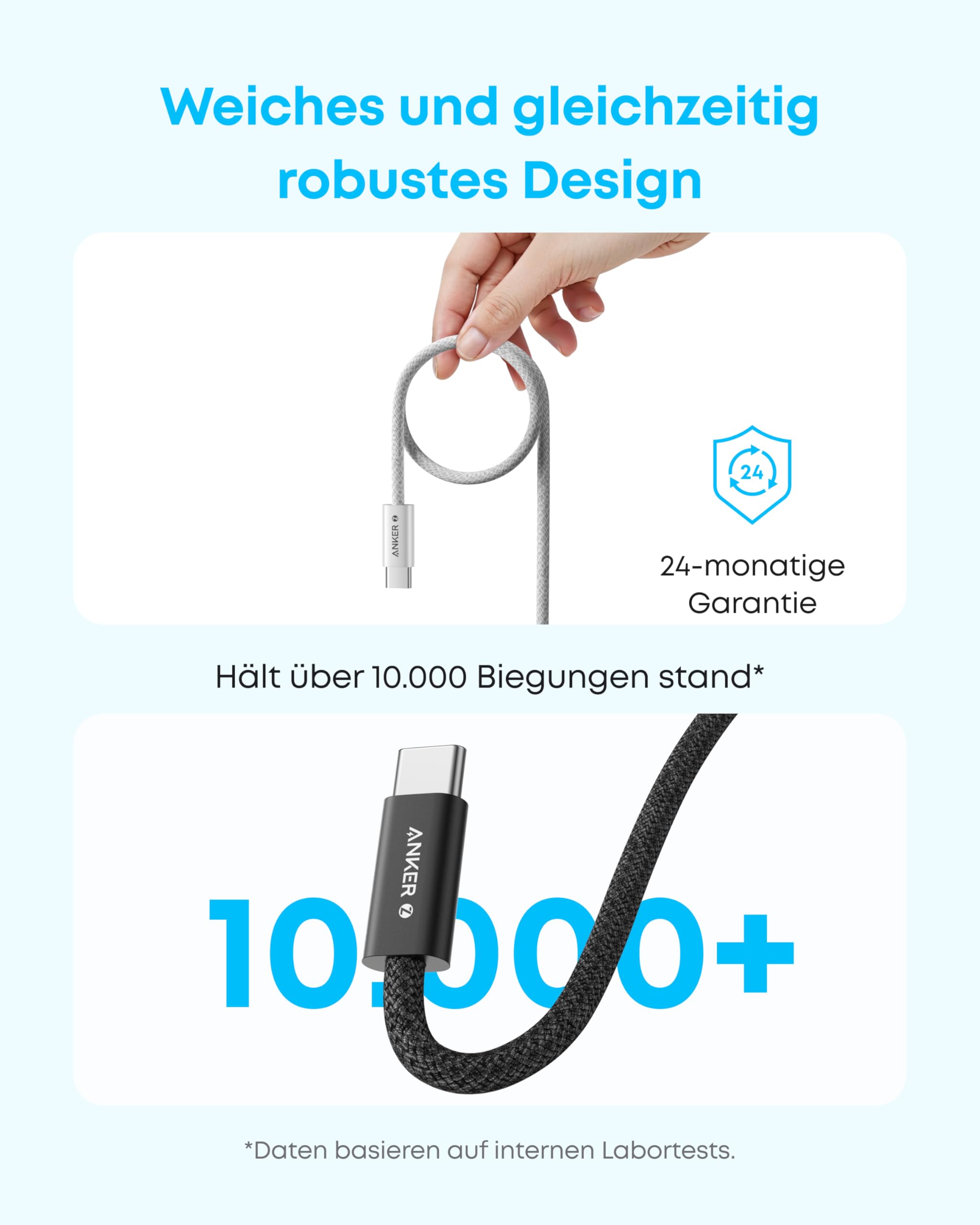 Anker 240W USB C Kabel, [2 Stück 1,8m] PD 3.1 Schnellladekabel USB C auf USB C Kabel, USB C Ladekabel für iPhone 17 Pro Max/iPhone Air/16/15 Serie, Samsung Galaxy S25/S24, MacBook Pro/Air, iPad Pro 5
