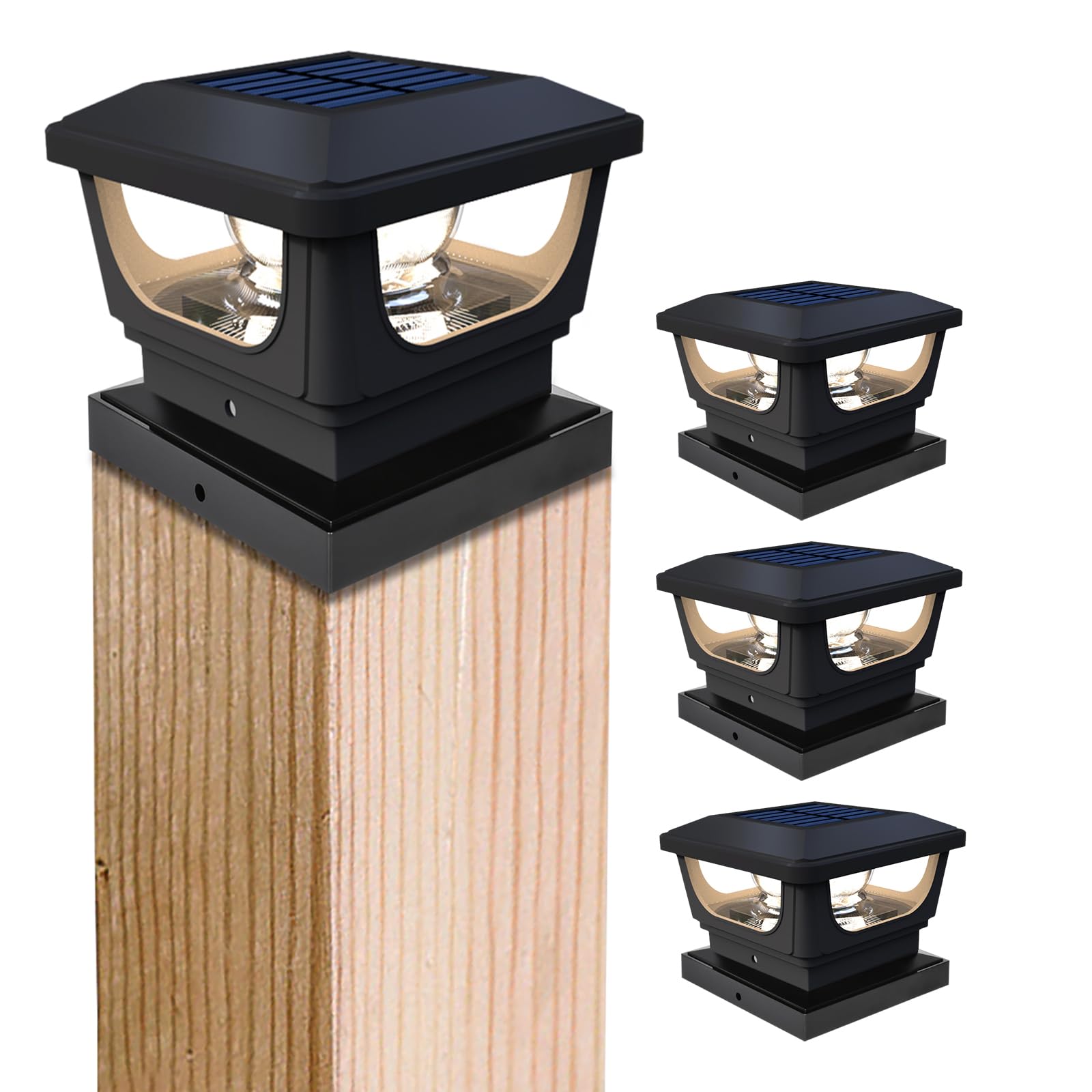 GEYUEYA Home Solar Post Lights,Warm White Solar Post Cap Lights Fence Post Lights Outdoor for 3x3 4x4 inch Wooden Posts Deck Cap Garden Yard Decoration-4 Packs