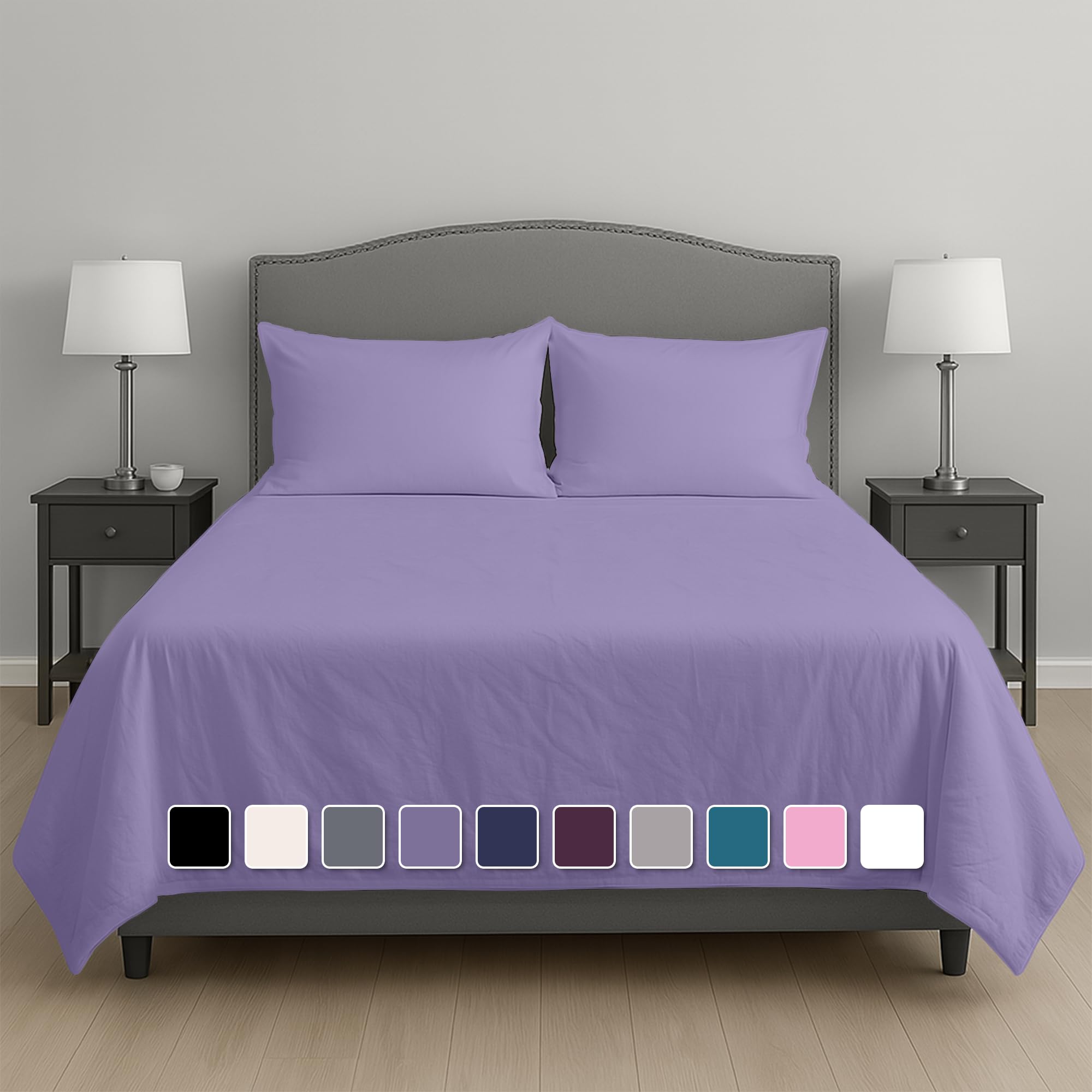 Rohi Easycare Flat Sheet Double – Soft Touch Cotton Blend Top Bed Sheets – Anti Allergy & Durable – Cool & Comfortable Top Sheets (Double Flat Sheet, 228 x 254 cm, Lilac)