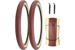 SIMEIQI 26x2.35 Inch Beach Cruiser Bike Tire Black White Wall or Brown Cream Wall Folding Replacement Bicycle Tire for Hybrid City Commuter Trail Bicycle