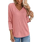 TICTICMIMI Women's V Neck 3/4 Sleeve Tops Casual T Shirts Basic Summer Tees Loose Fit Pullover Tunic