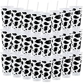 Umigy 24 Pcs Cow Print Plastic Tumbler with Lid and Straw 24oz Reusable Plastic Cups Birthday Party Supplies Gifts for Women, Cow Lovers, Girls, Farm Animal Cow Decorations