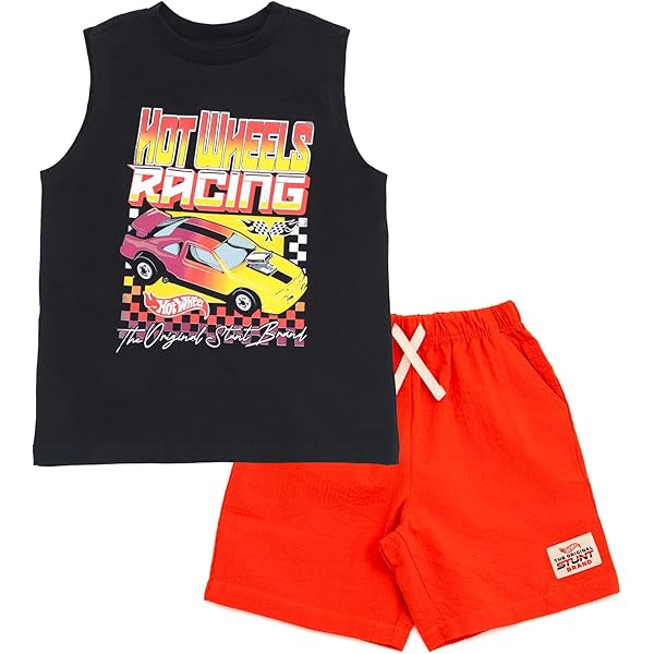 Hot Wheels Round Neck Sleeveless Tank Top French Terry Shorts Outfit Set Big Boys