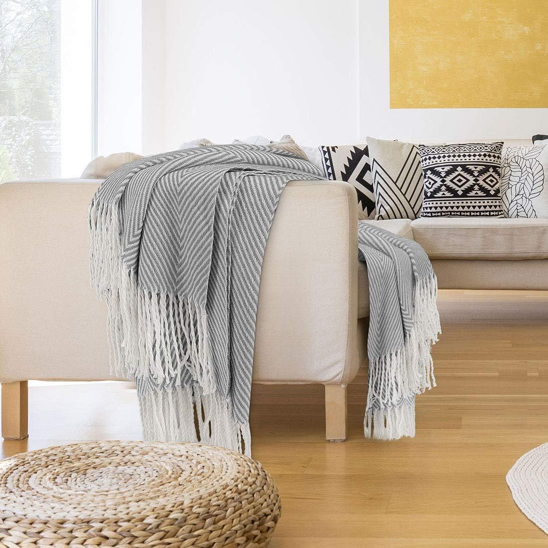 PiccoCasa Decorative Throw Blanket with Fringes in Herringbone Design, Farmhouse Outdoor Faux Cashmere Throws for Sofa Chair - Image 4