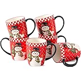 HASENSE Christmas Coffee Mugs Set of 6, 16oz Ceramic Coffee Cups with Handle–Suitable for Tea,Soup,Latte,Hot Cocoa & Milk,Large Latte Cups for Holiday Gift,Dishwasher and Microwave Safe,Red
