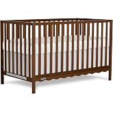 Dream On Me Synergy Wave 5-in-1 Convertible Full Size Baby Crib, Walnut | Solid Wooden Nursery Crib, 3-Mattress Height, Converts to Toddler, Day &amp; Full Size Bed, GREENGUARD Gold &amp; BSA Verified