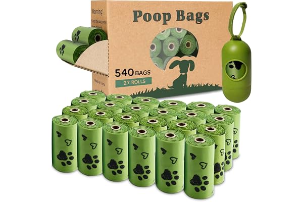 Yingdelai Dog Poop Bags: 540 Counts Doggy Poop Bags with Dispenser - Strong & Leak-Proof Dog Bags (Scented, Green)