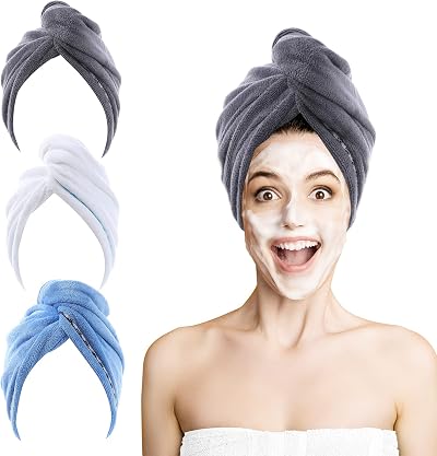 ROSSHINE Microfiber Hair Towel Wrap 3 Pack 65x25 cm Turban Quick Dry