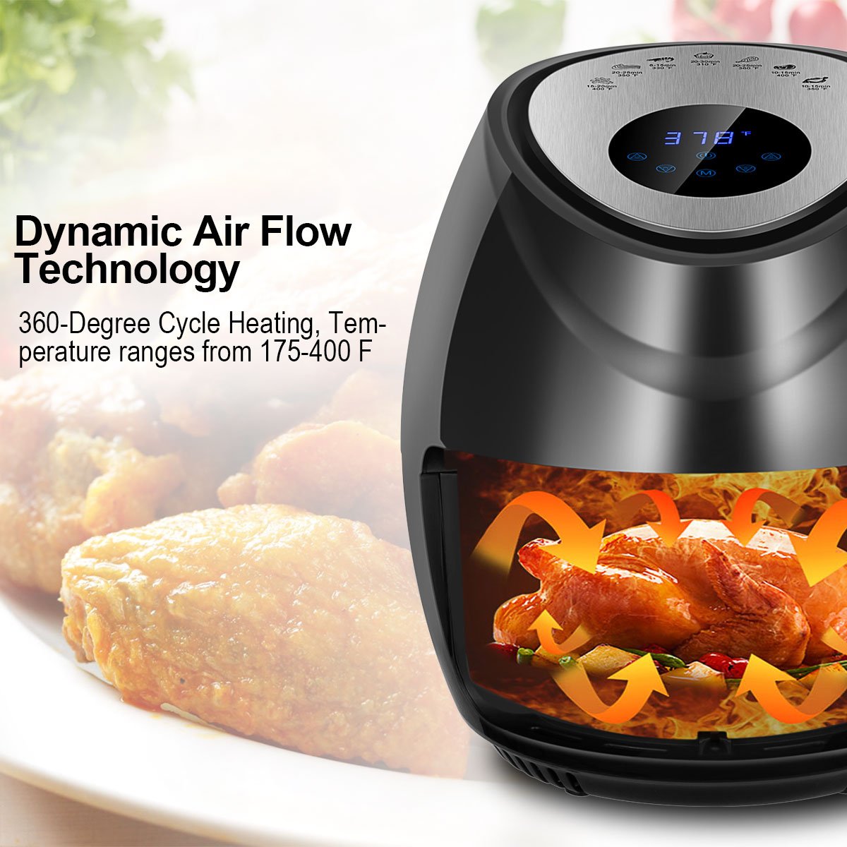 Air Fryer Electric 3.8QT XL Oil Free Low Fat + Cookbook, Digital LED Touch Air Fryer 7 Cooking Presets Menu - Dishwasher Safe Fry Drawer with 5-Piece Accessories 1500W