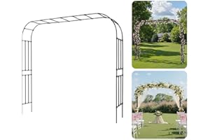 VEVOR Garden Arbor, 94.5 (H) x 126 (W) x 15.8 (D) in Metal Archway, Sturdy Outdoor Trellis Arch with Stakes, Easy to Assemble