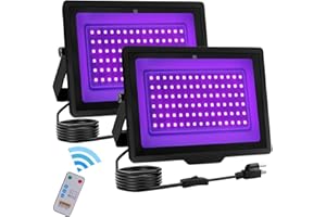 uwiner 2 Pack 60W LED Black Light IP66 Waterproof,Blacklight with Remote and Switch,Flood Light for Glow Party,Halloween Decoration, Body Paint, Fluorescent Poster, Stage Lighting,US-Plug-5Ft Cord