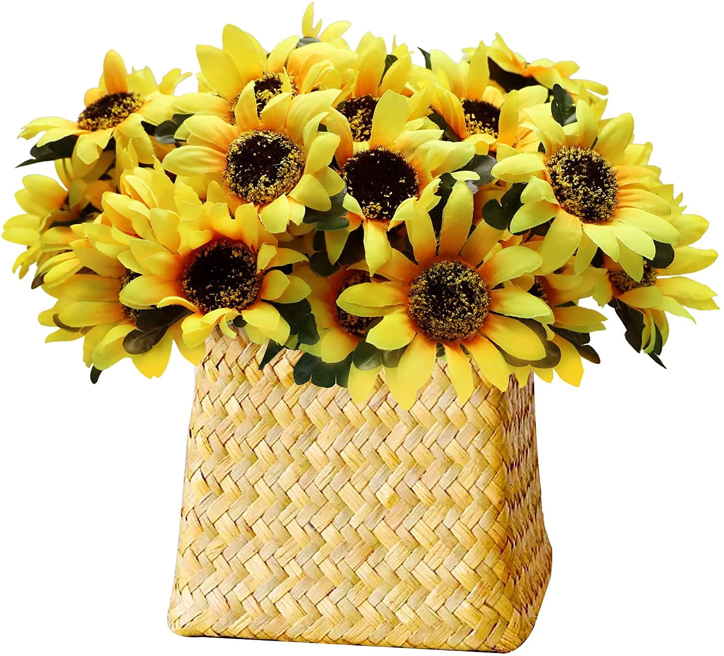 Exceligen 6 Bouquets Sunflowers Artificial Flowers, 42 Heads Artificial Flower Silk Fake Flower, Realistic Dried Flowers Bouquet for Decoration, Wedding Outdoor Garden Office Table (Yellow)