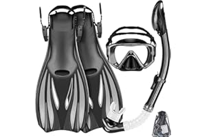 Zeeporte Dive Snorkeling Gear for Adults Kids - Mask Fins Snorkel Set with Panoramic View Snorkel Mask Anti-Fog Anti-Leak, Dry Top Snorkel, Dive Flippers and Gear Bag