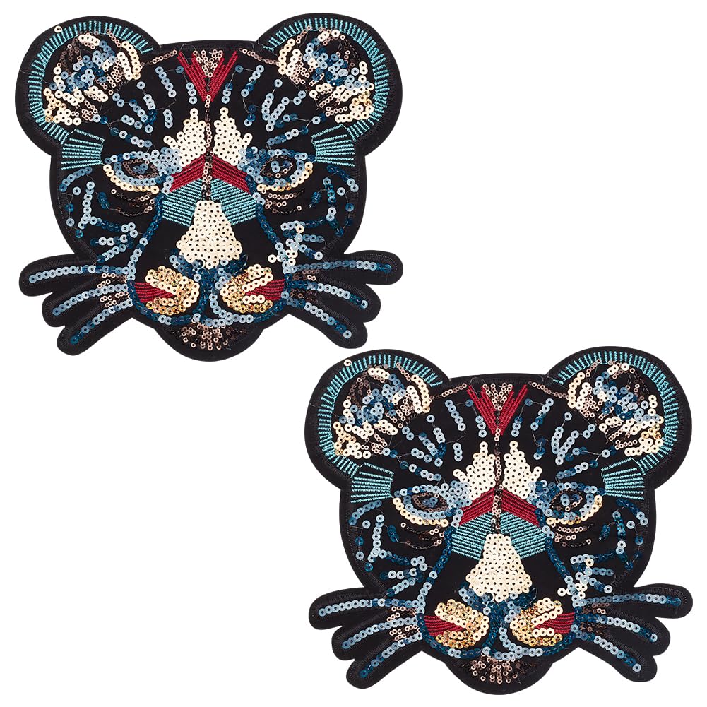 INFUNLY 2PCS Large Leopard Sequins Sew On Patches Animal Sequin Fabric Patches Sew on Clothing DIY Sewing Apparel Accessories for Jeans Jackets Handbag Shoes Decor DIY Patches Embroidered Leopard