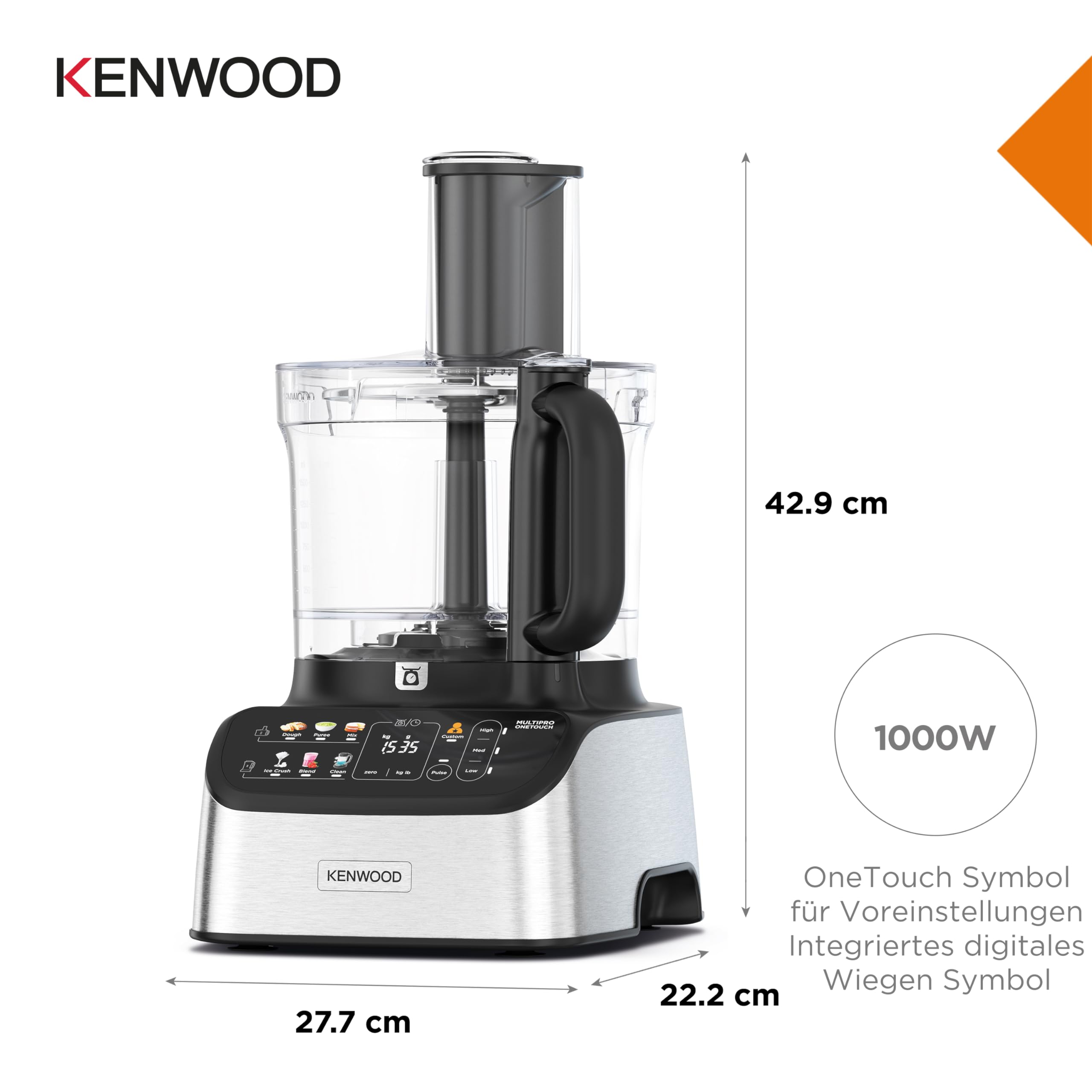 Kenwood MultiPro OneTouch FDM73.480SS Kompakt-Küchenmaschine & Standmixer, 6 Zubehörteile, 6 Automatikprogramme, Variable Geschwindigkeit & Pulse-Funktion, Integrierte Waage, 1000W, Silber 7