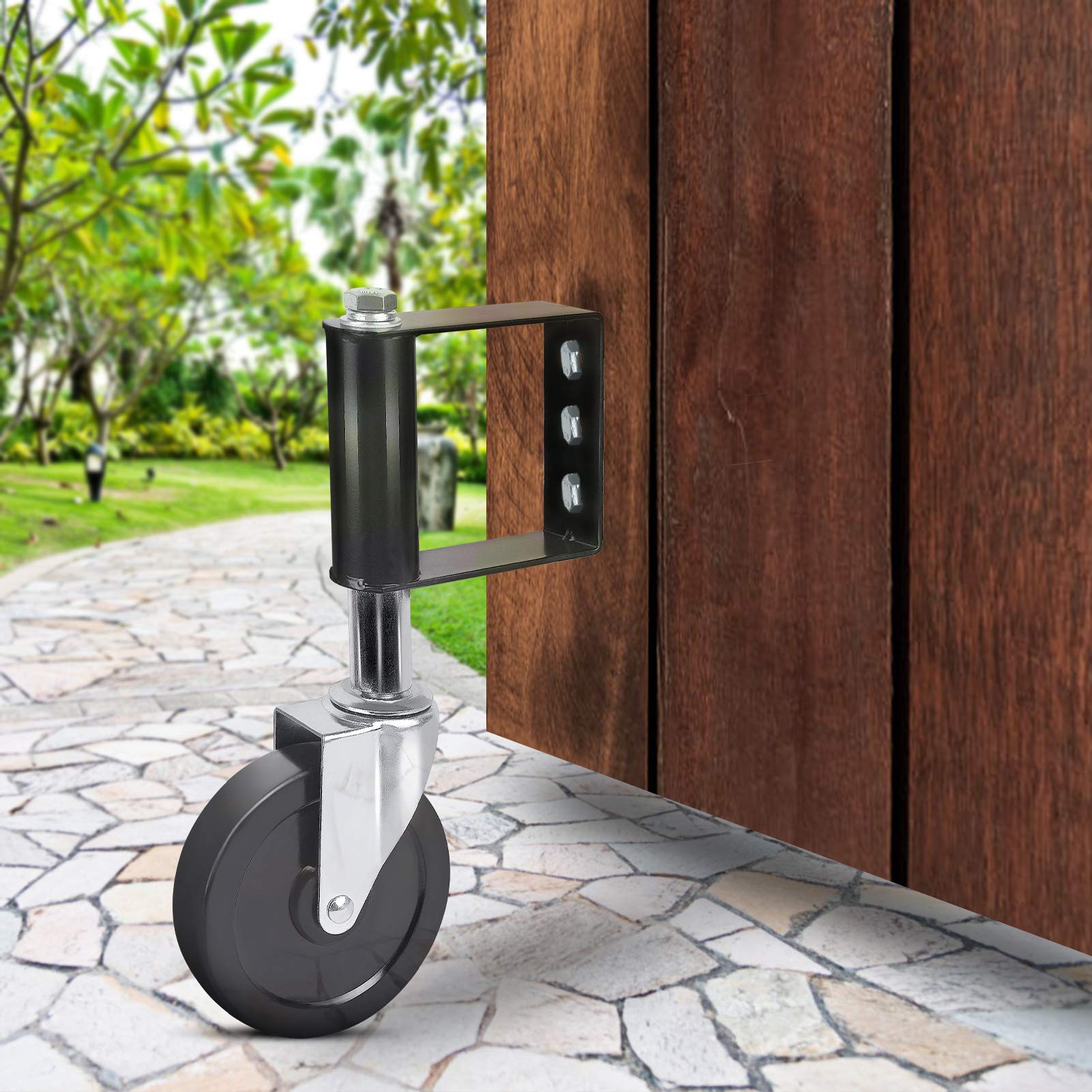 Photo 1 of Ronlap Gate Wheels for Wooden Gate, Gate Caster Wheel Spring Loaded for Metal Tube Swing Gate Fence Gate Wheel for Gates Heavy Duty Outdoor Farm Vinyl Wood Gate Rollers, 220 Lbs, 4 Inches, Black