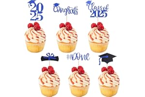 STARSIDE Graduation Cake Toppers,48 PACK Cupcake Toppers,Blue and Black Graduation Cake Decoration for 2025 Grad