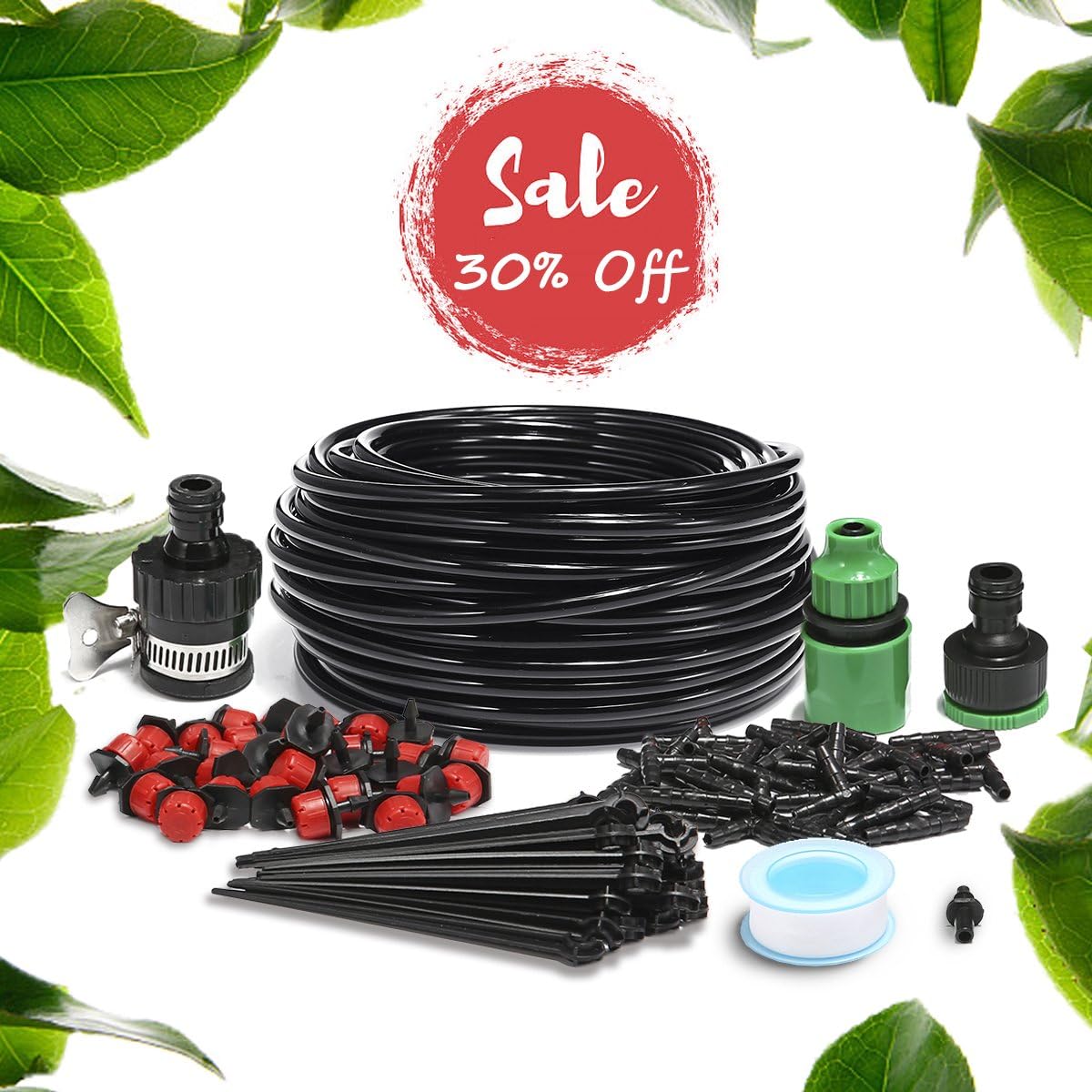 AGSIVO Drip Irrigation Kit System for 1/2'' and 5/8'' Faucet with 82ft Watering Hose Irrigation Sprinkler System Kit Self Plant Garden Hose Watering Kit for Garden Greenhouse, Flower Bed,Patio,Lawn